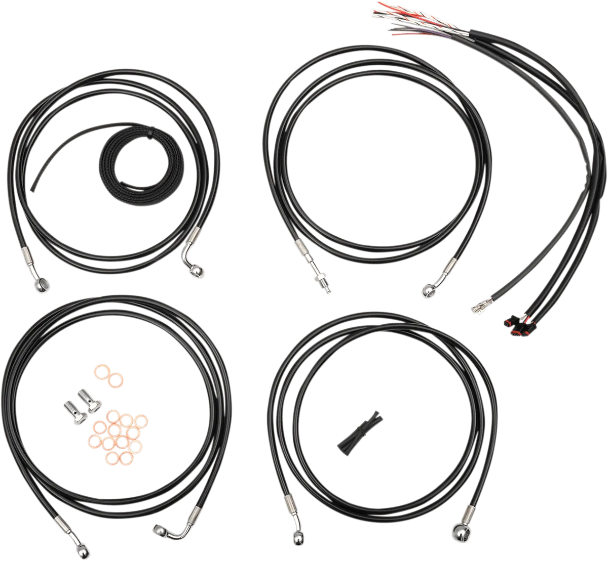LA Choppers LA-8052KT2-13B Complete Handlebar Cable and Brake Line Kit - Black Vinyl/Stainless