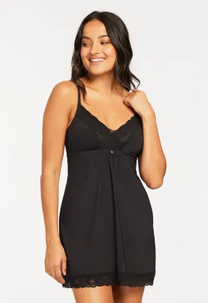 Lace Trim Bust Support Chemise - Black