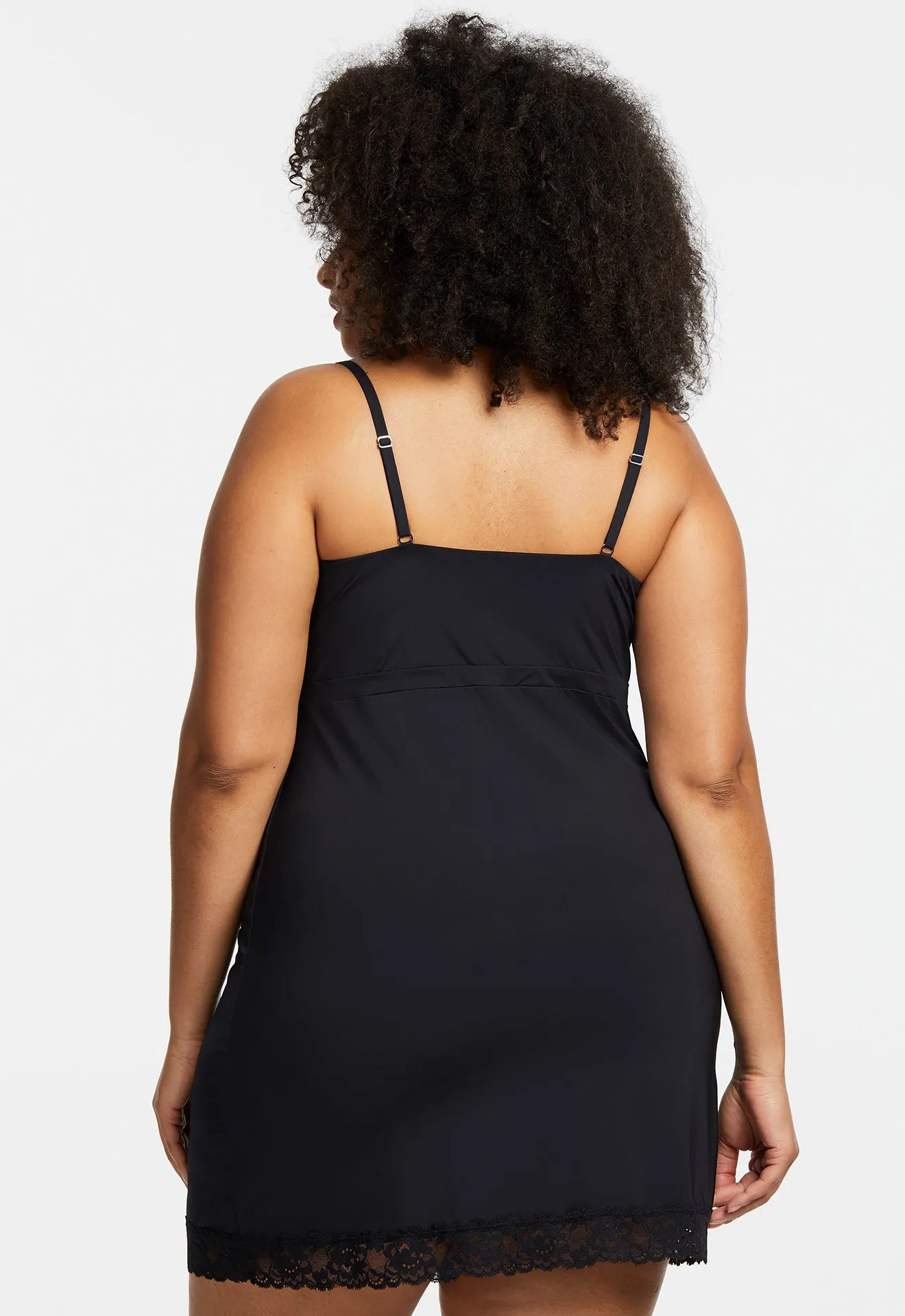 Lace Trim Bust Support Chemise - Black
