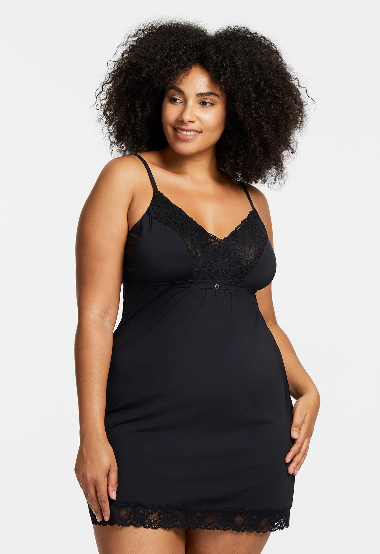Lace Trim Bust Support Chemise - Black