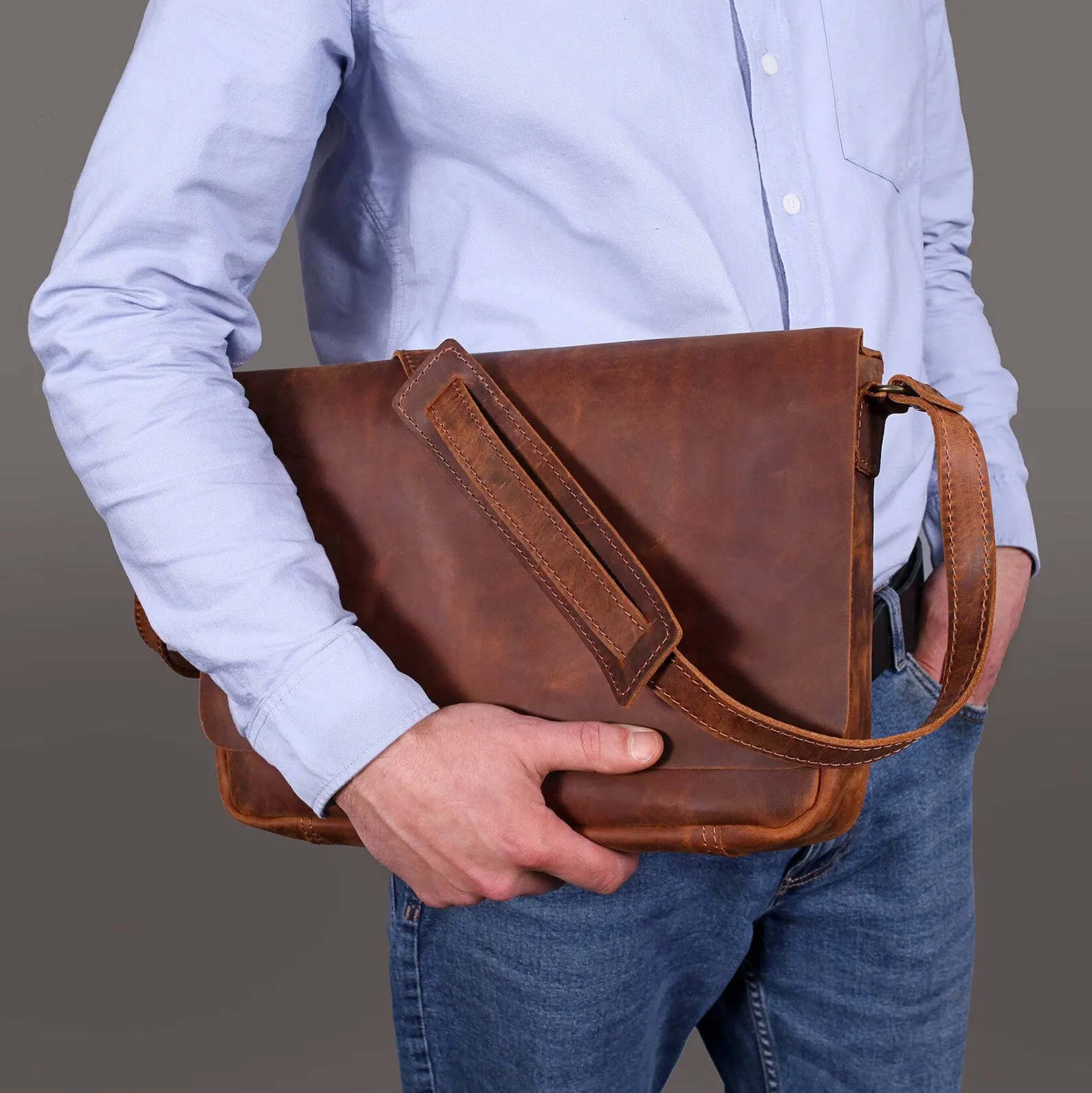 Leather messenger Bag, Laptop Bag
