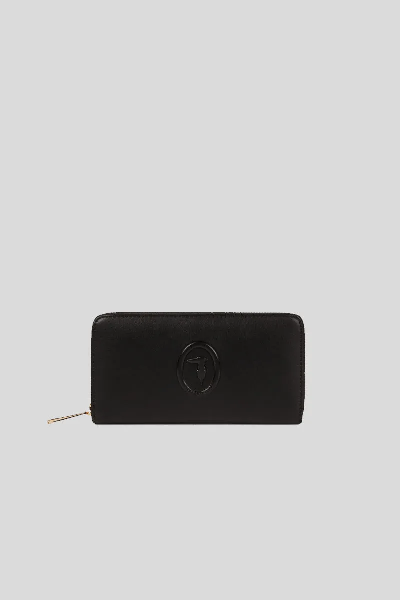 Lisbona Zip 3 Pocket Lg Wallet Smooth Ecoleather - Black