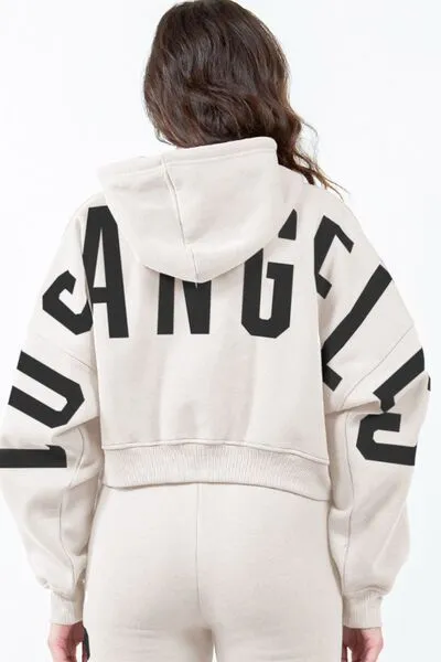 Log Angeles Cropped Hoodie - Beige