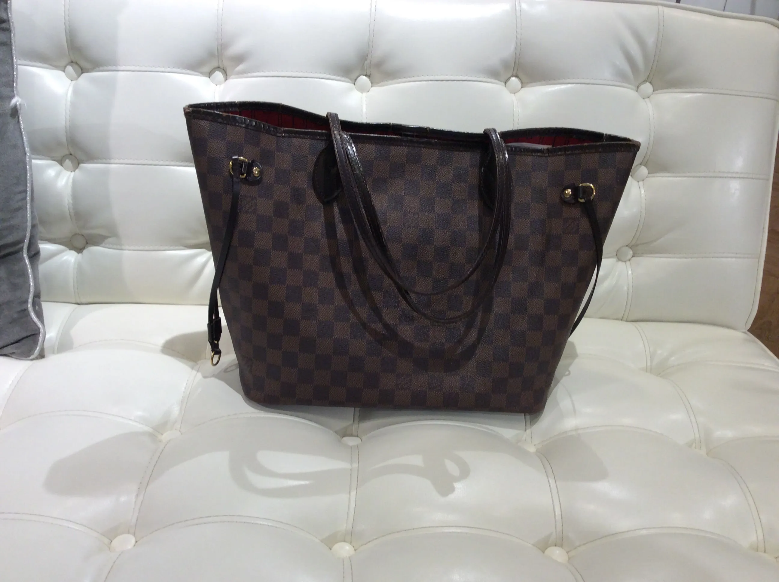 LouisVuitton NEVERFULL MM Brown Damier Ebène Canvas Shopping Tote Bag Authentic
