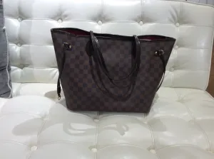 LouisVuitton NEVERFULL MM Brown Damier Ebène Canvas Shopping Tote Bag Authentic