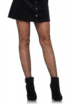 Lurex Industrial Net Tights - One Size - Black/  Gold