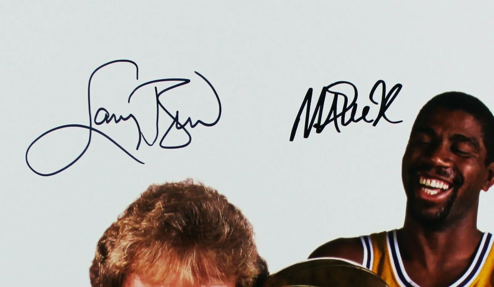 Magic Johnson & Larry bird Signed Unframed 16x20 Photo - with trophy