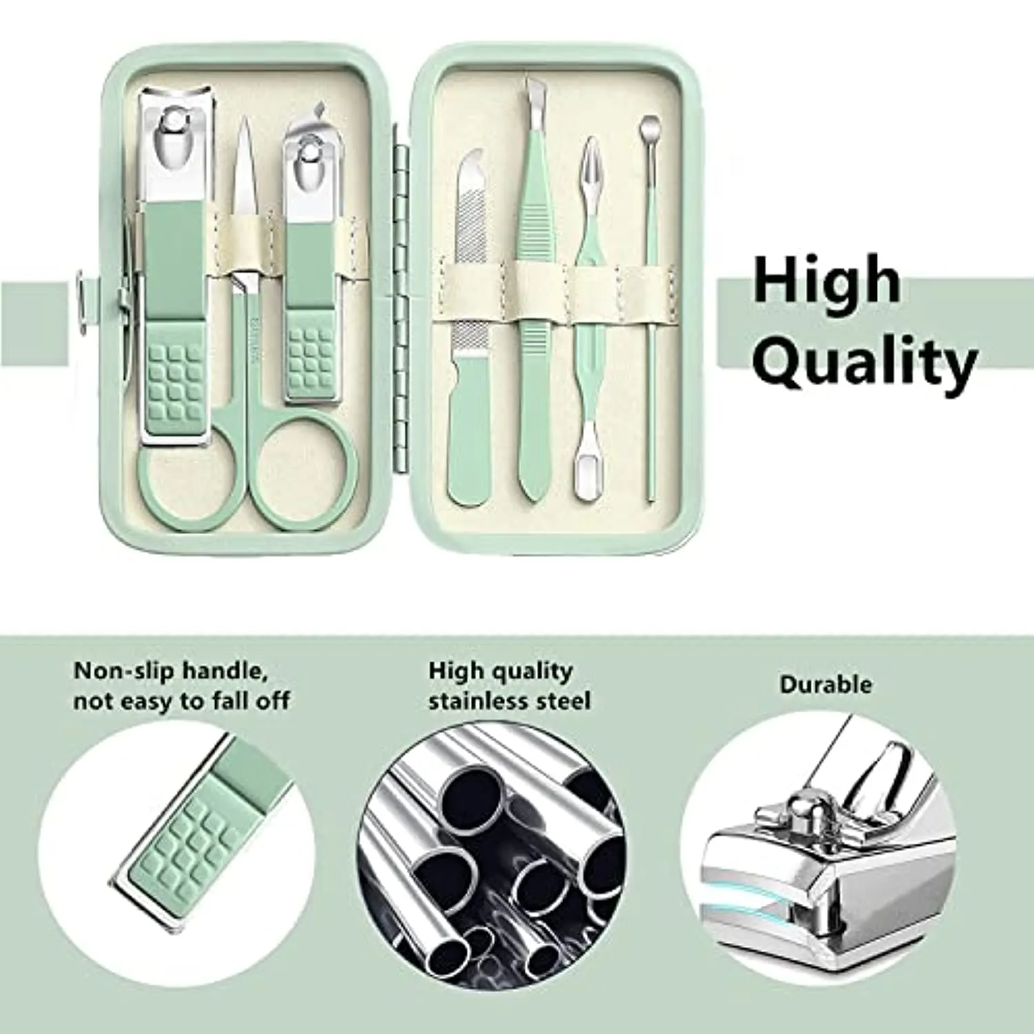 Manicure Set Men Women Nail Clipper Set 8in1 Stainless Steel Toe Finger Nail Clipper Personal Care Tools with Portable Travel Case Pedicure Tools Grooming Kit Gifts for Men Women Wife Family Friend