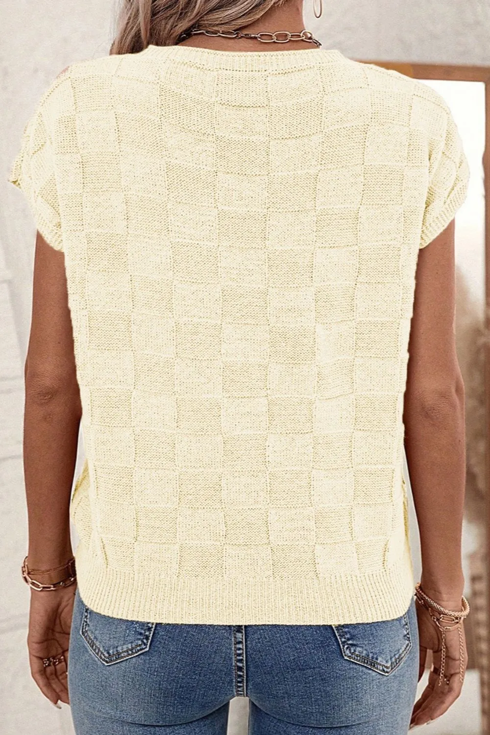 Marley Pocketed Checkered Round Neck Knit Top
