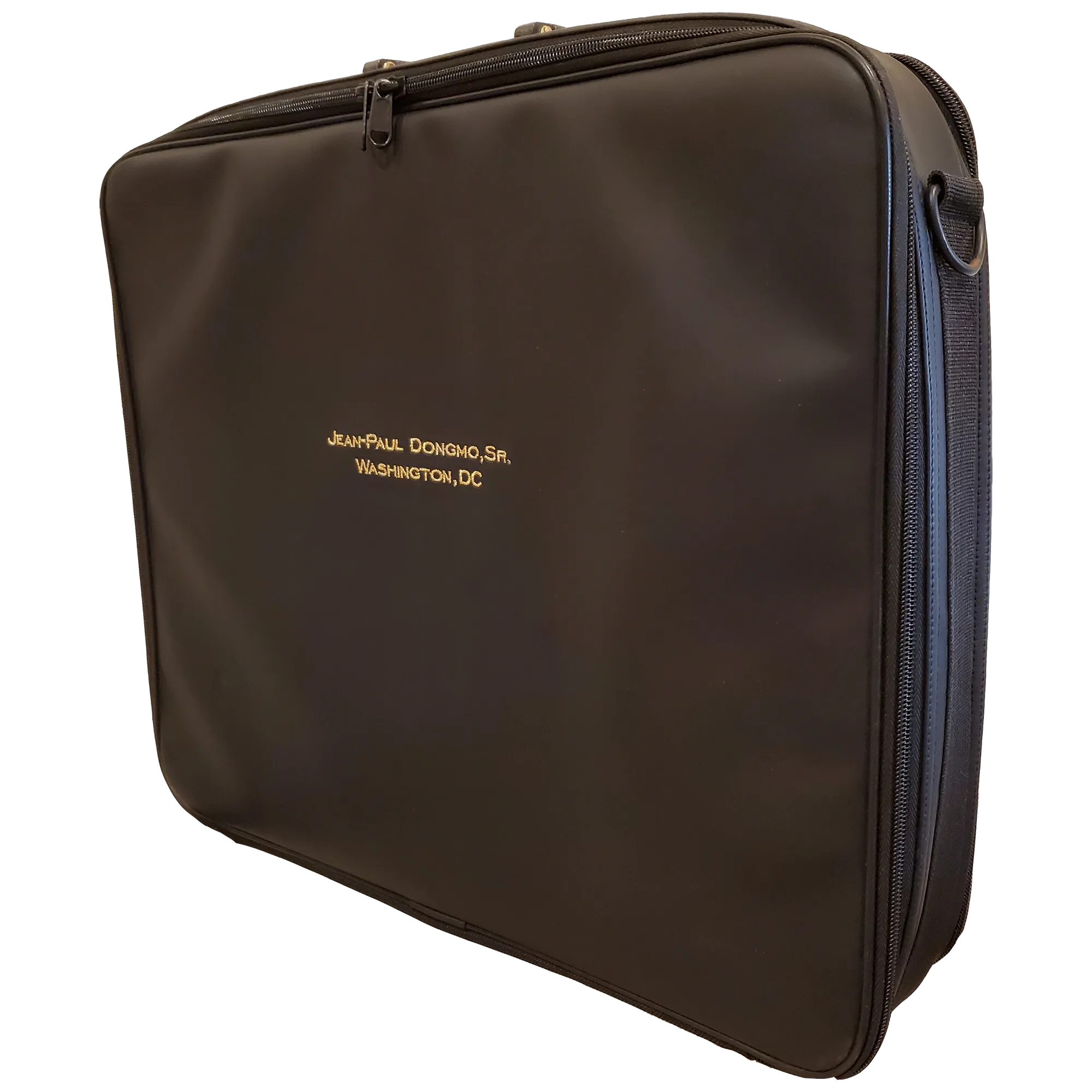 Masonic Briefcase Style Apron Case - Machine Embroidery on Black Faux Leather