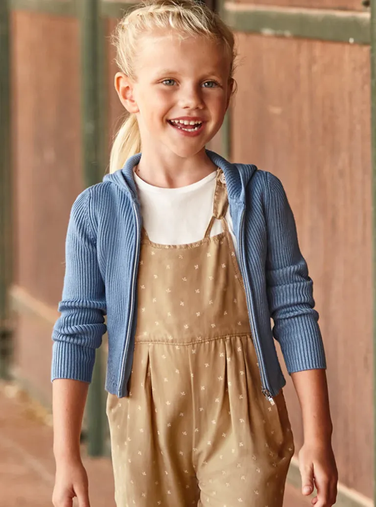 Mayoral Girls Ribbed Knit Hooded Cardigan in Cornflower Blue : Size 3 to 9 Years
