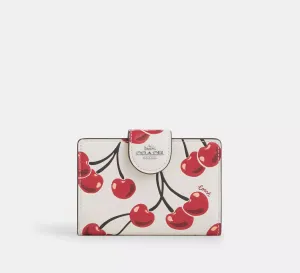 Medium Corner Zip Wallet With Cherry Print