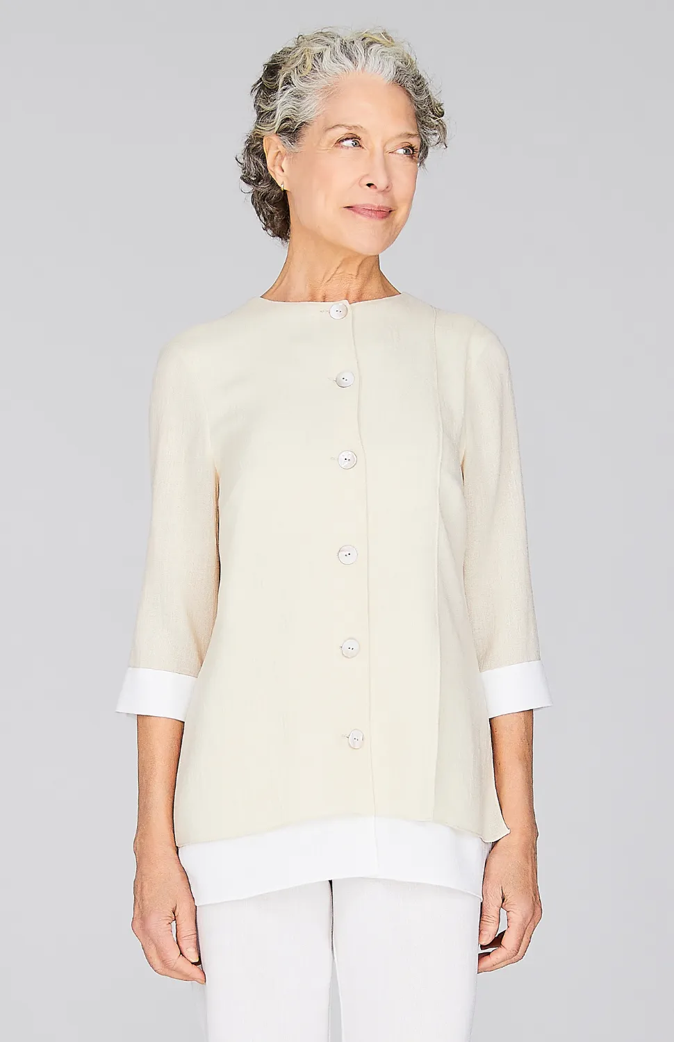 Microlinen Double Layer Jacket w/Front Slit