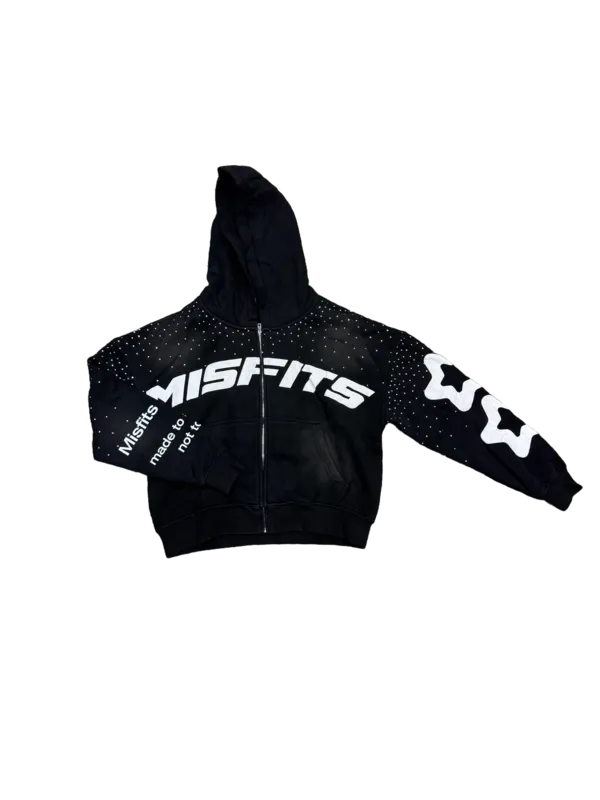 Misfits Rhinestone Zip-Up Hoodie Black