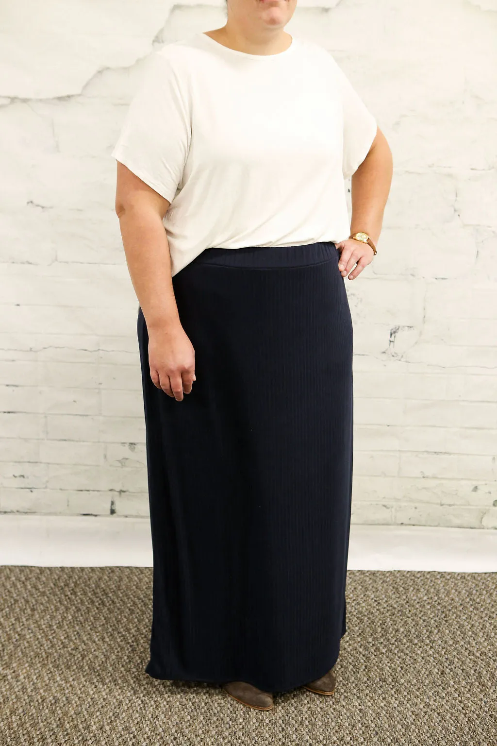 Navy Lined Maxi Skirt