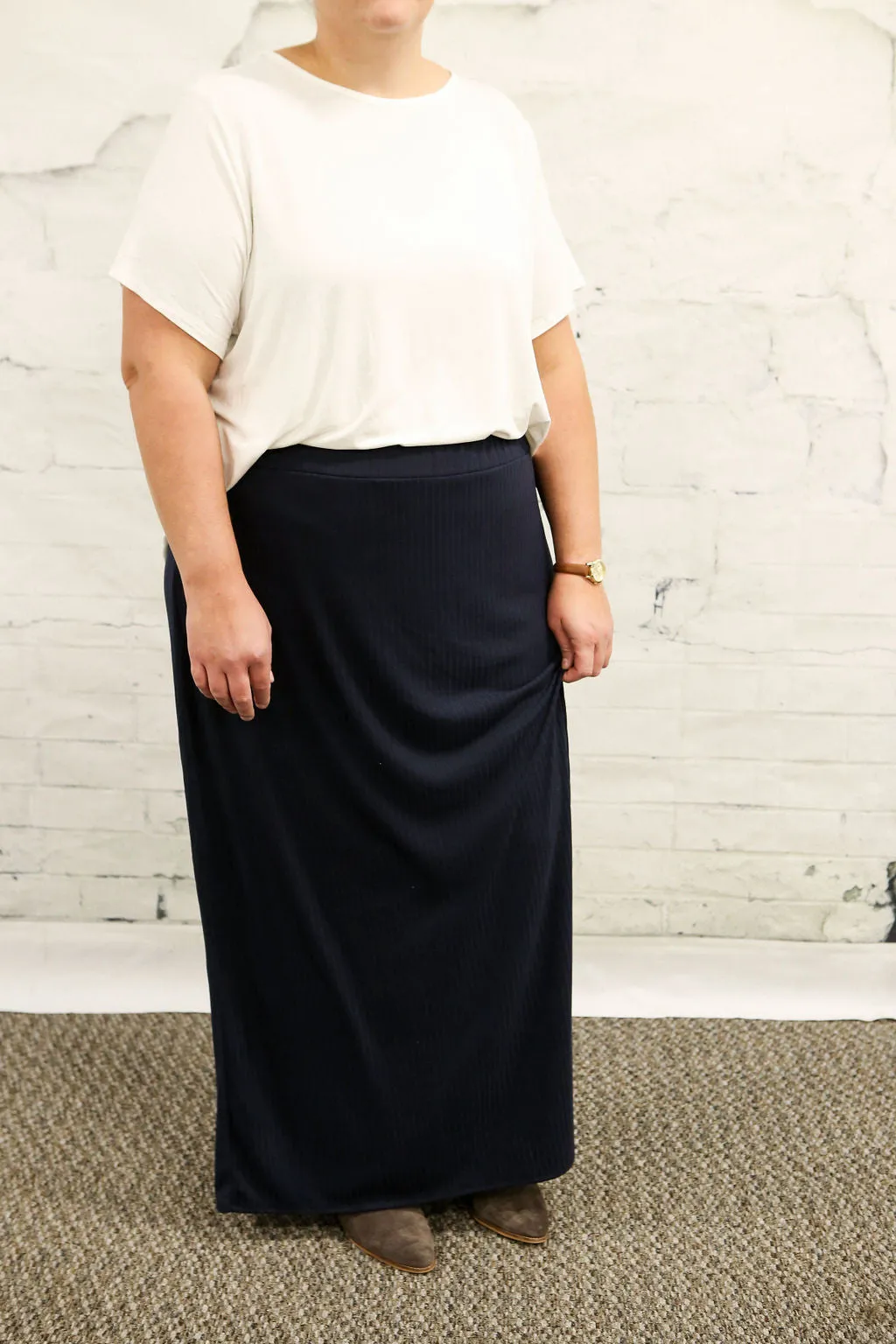 Navy Lined Maxi Skirt