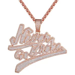Never Go Broke Rose Gold Tone 3D Bling Rich Rapper Pendant