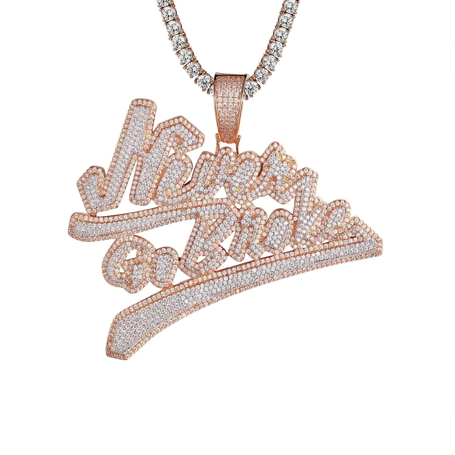Never Go Broke Rose Gold Tone 3D Bling Rich Rapper Pendant