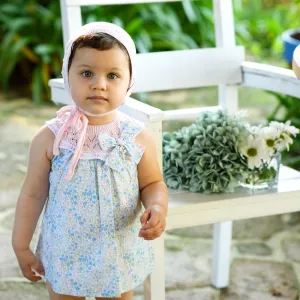 New In Foque Girls Pink Ditsy Bow Dress