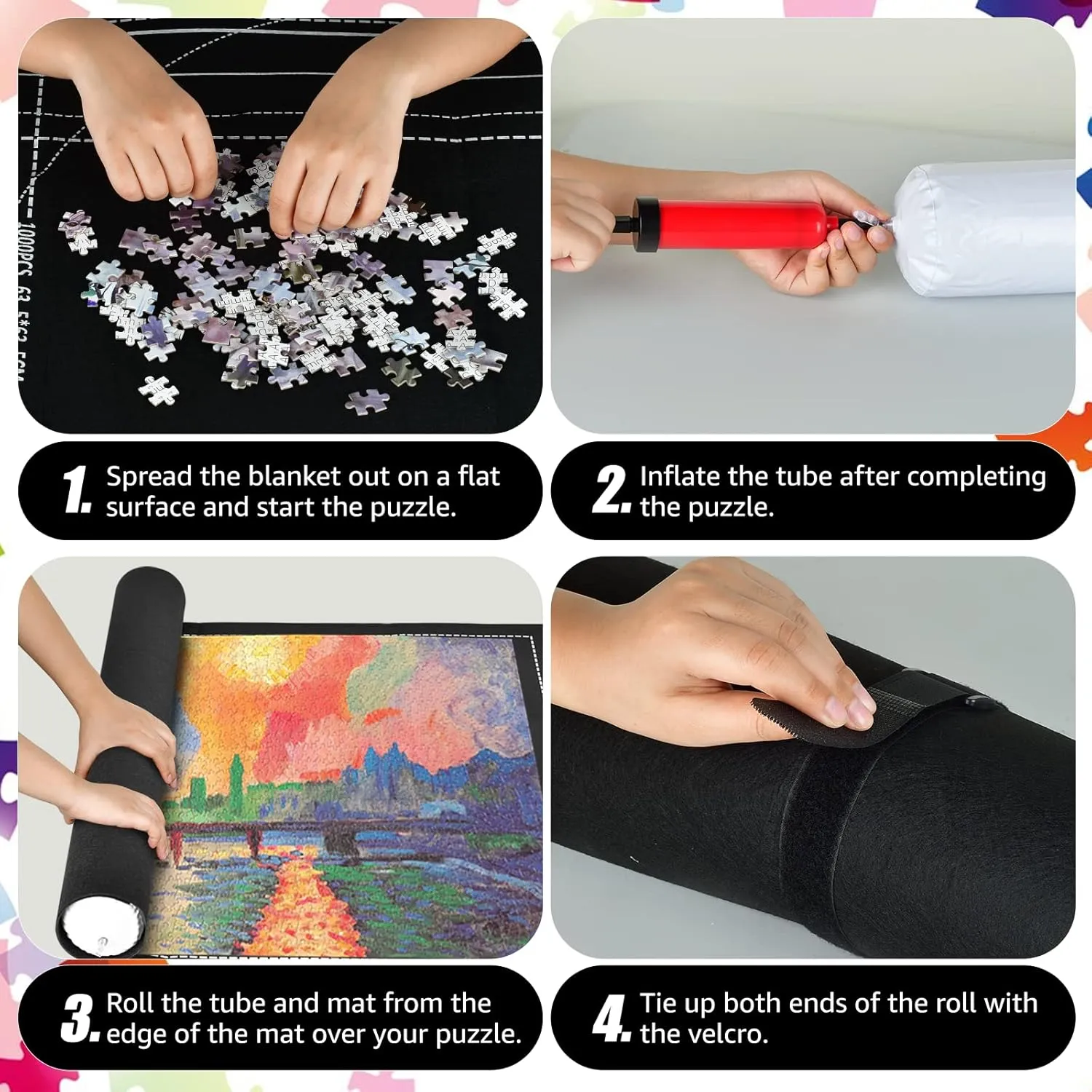 New Jigsaw Puzzle Mat Roll Up, Puzzle Storage Puzzle Saver Puzzle Keeper 1000 1500 2000 Pieces with Sorter Trays Drawstring Storage Bag
