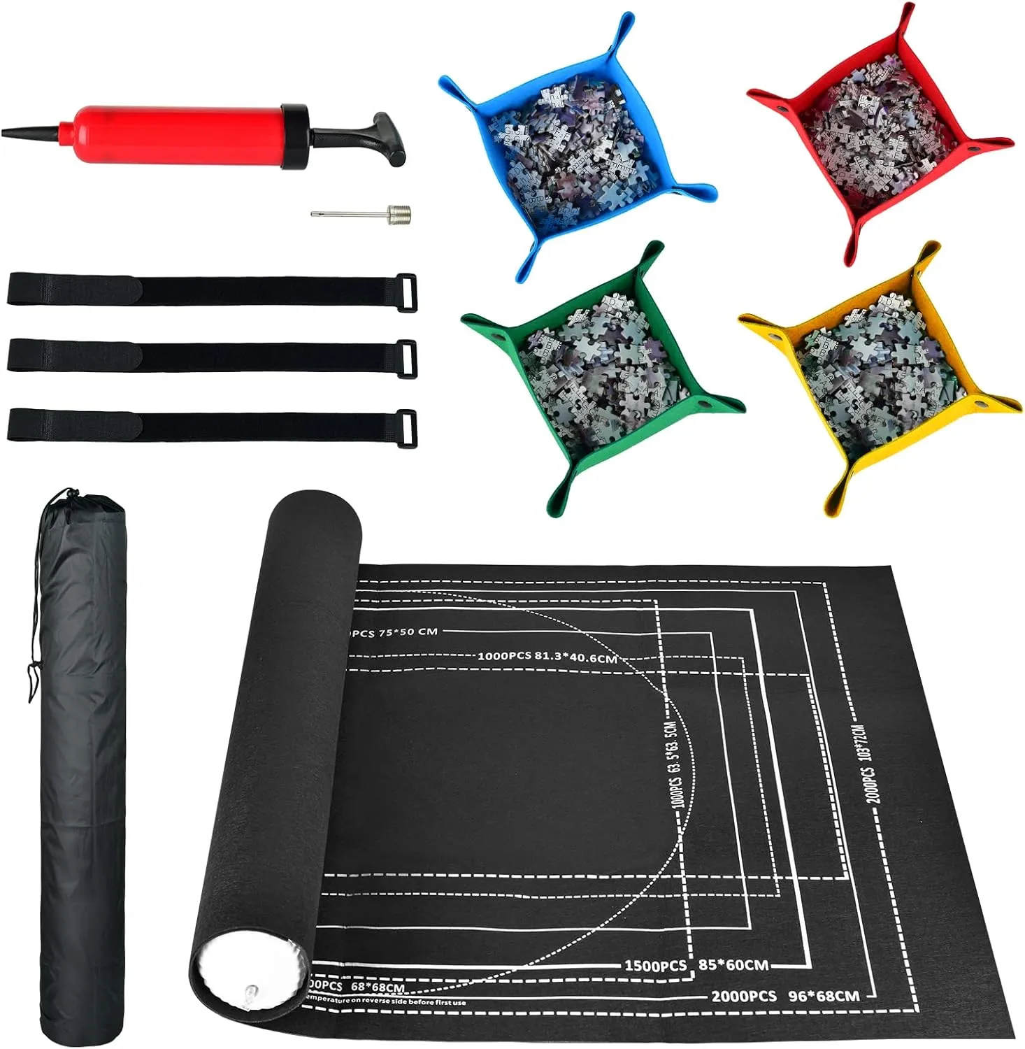 New Jigsaw Puzzle Mat Roll Up, Puzzle Storage Puzzle Saver Puzzle Keeper 1000 1500 2000 Pieces with Sorter Trays Drawstring Storage Bag