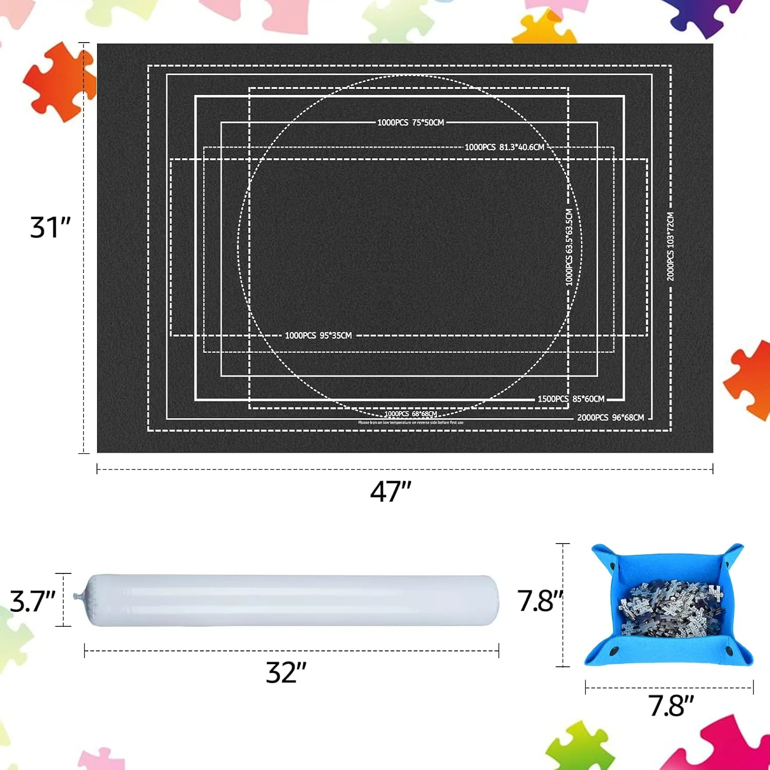 New Jigsaw Puzzle Mat Roll Up, Puzzle Storage Puzzle Saver Puzzle Keeper 1000 1500 2000 Pieces with Sorter Trays Drawstring Storage Bag