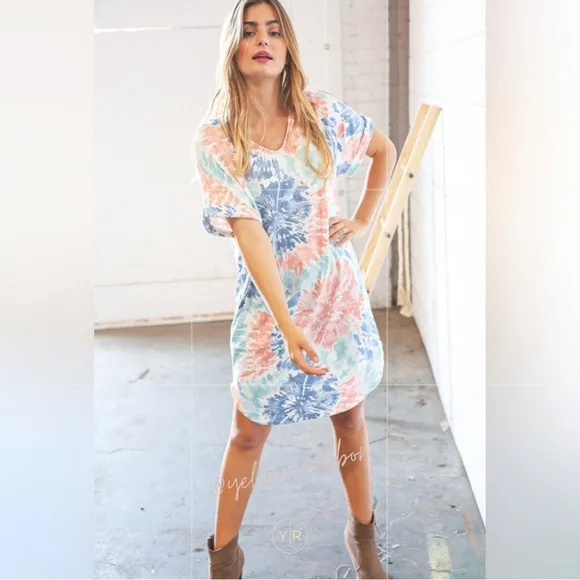 NEW Tie Dye Pocketed Midi Dress