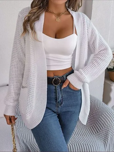 Open Front Ribbed Long Sleeve Cardigan with Pockets (5 Colors)