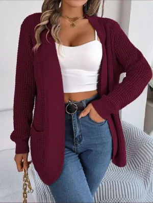 Open Front Ribbed Long Sleeve Cardigan with Pockets (5 Colors)