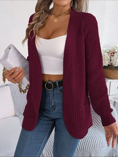 Open Front Ribbed Long Sleeve Cardigan with Pockets (5 Colors)