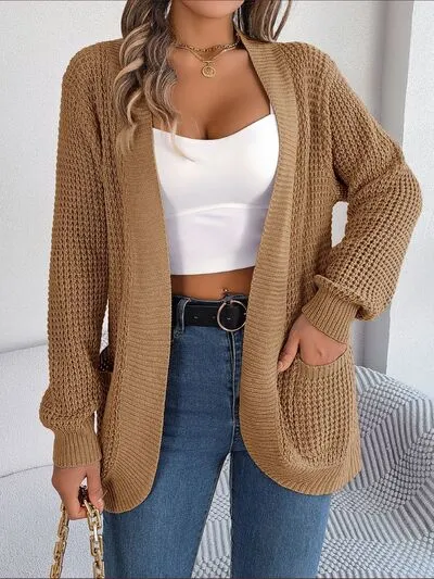 Open Front Ribbed Long Sleeve Cardigan with Pockets (5 Colors)