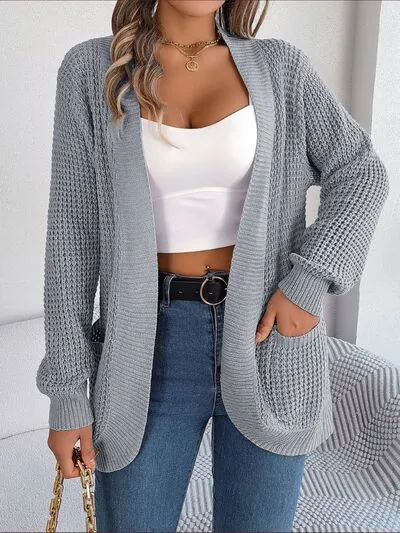 Open Front Ribbed Long Sleeve Cardigan with Pockets (5 Colors)