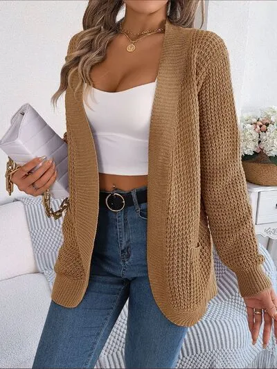 Open Front Ribbed Long Sleeve Cardigan with Pockets (5 Colors)