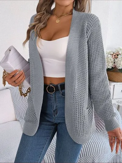 Open Front Ribbed Long Sleeve Cardigan with Pockets (5 Colors)