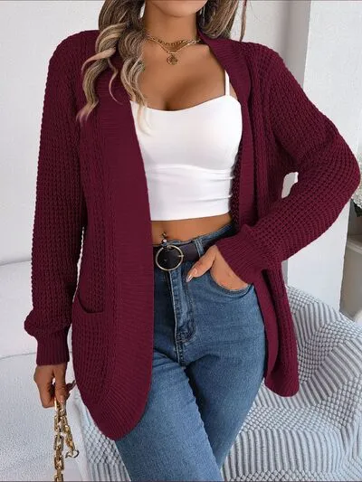 Open Front Ribbed Long Sleeve Cardigan with Pockets (5 Colors)