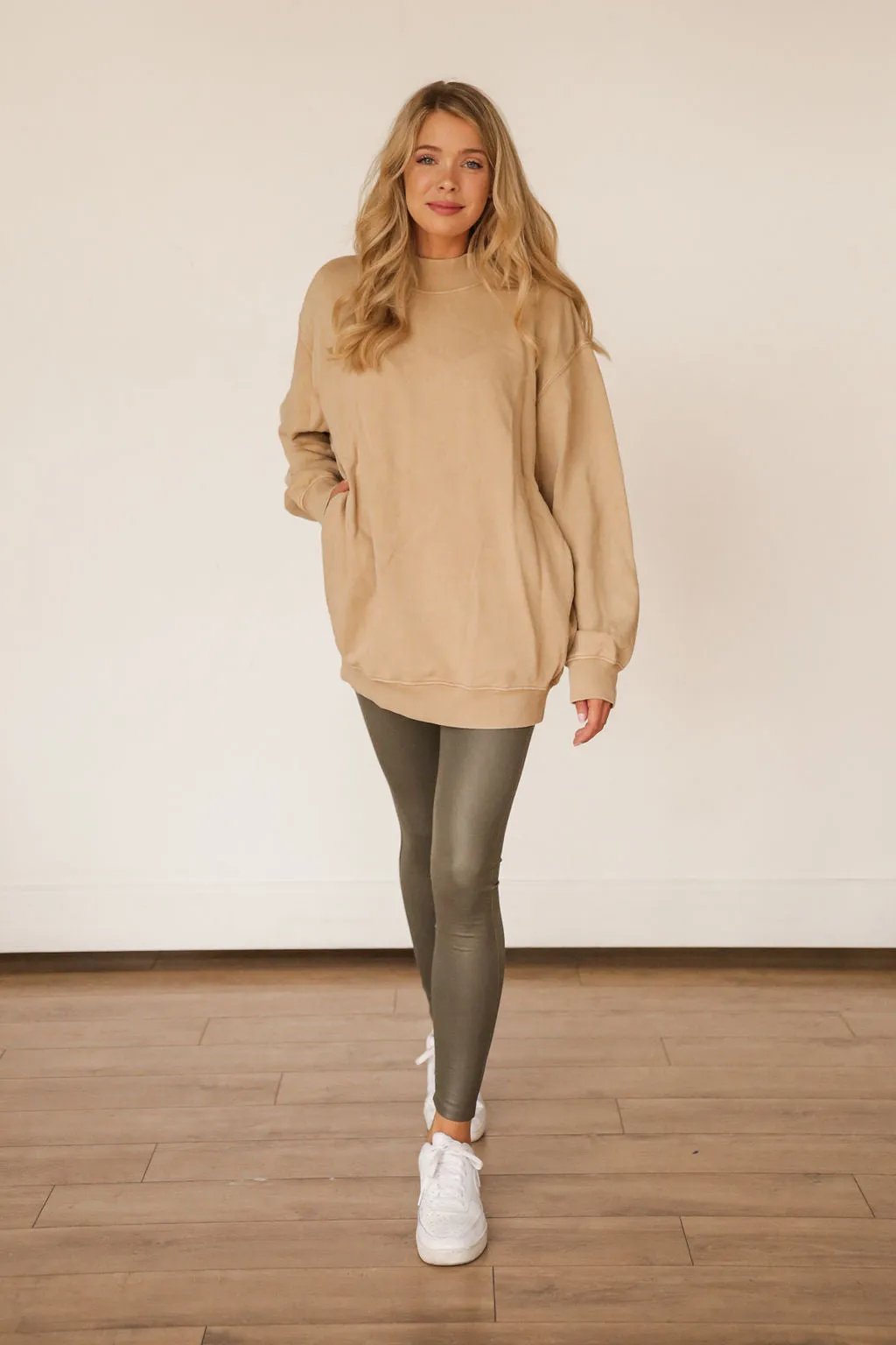Oversized Nude Pocketed Sweatshirt