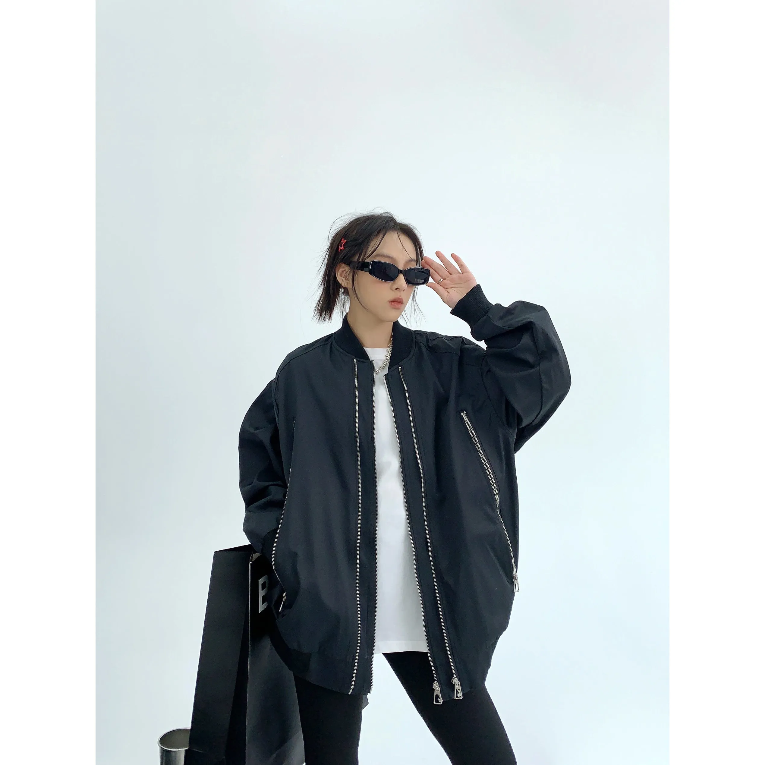 Oversized Zip-Up Bomber Jacket