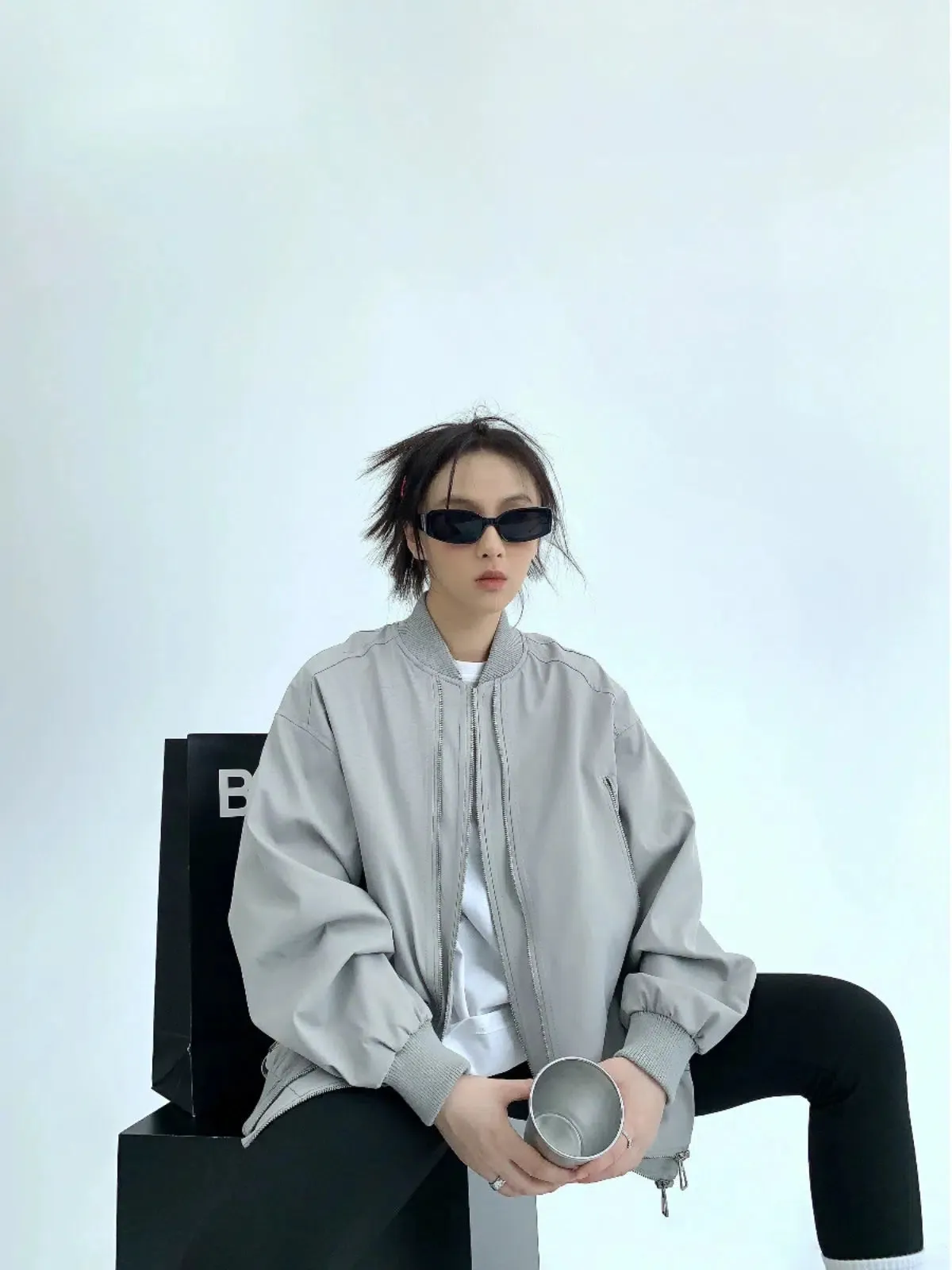 Oversized Zip-Up Bomber Jacket