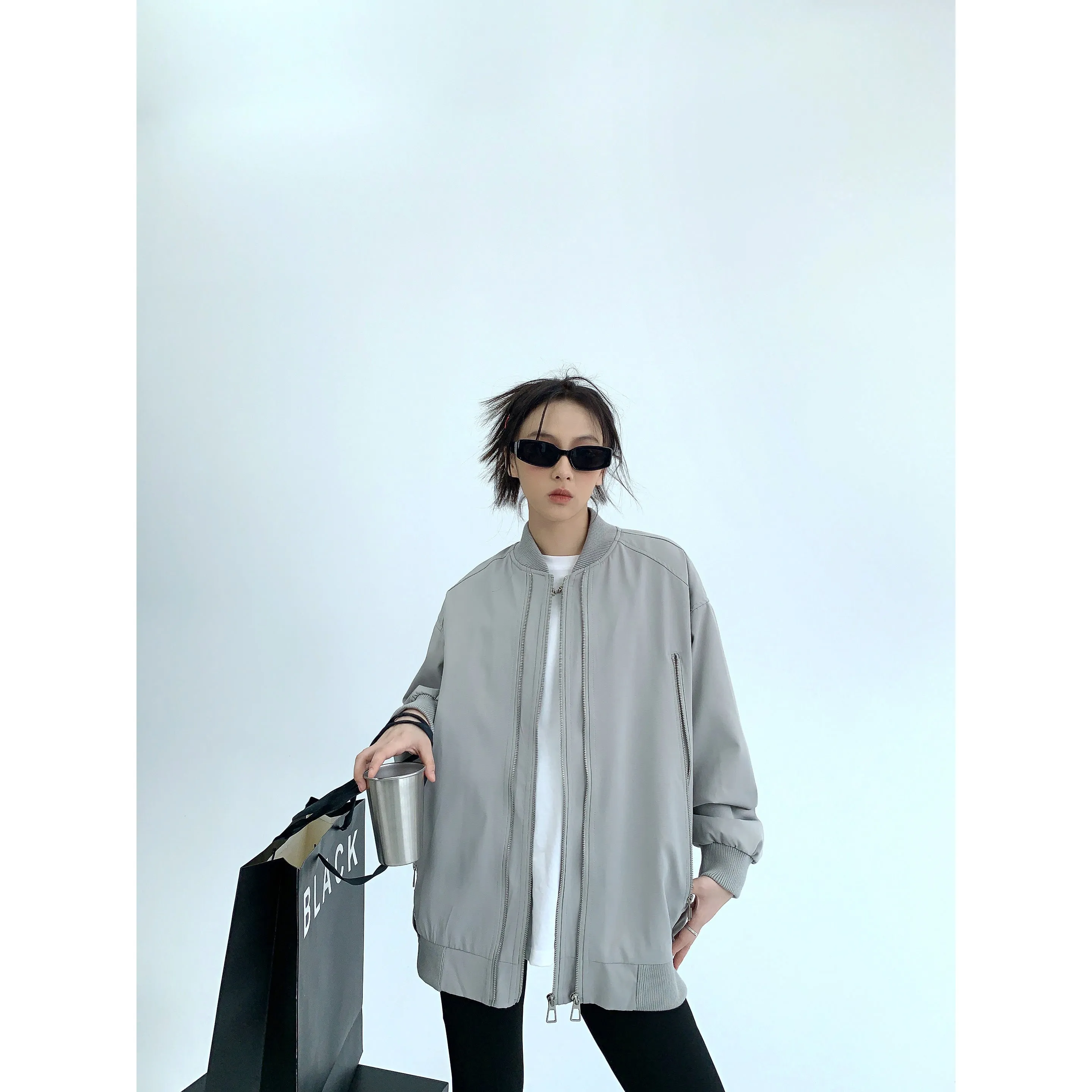 Oversized Zip-Up Bomber Jacket