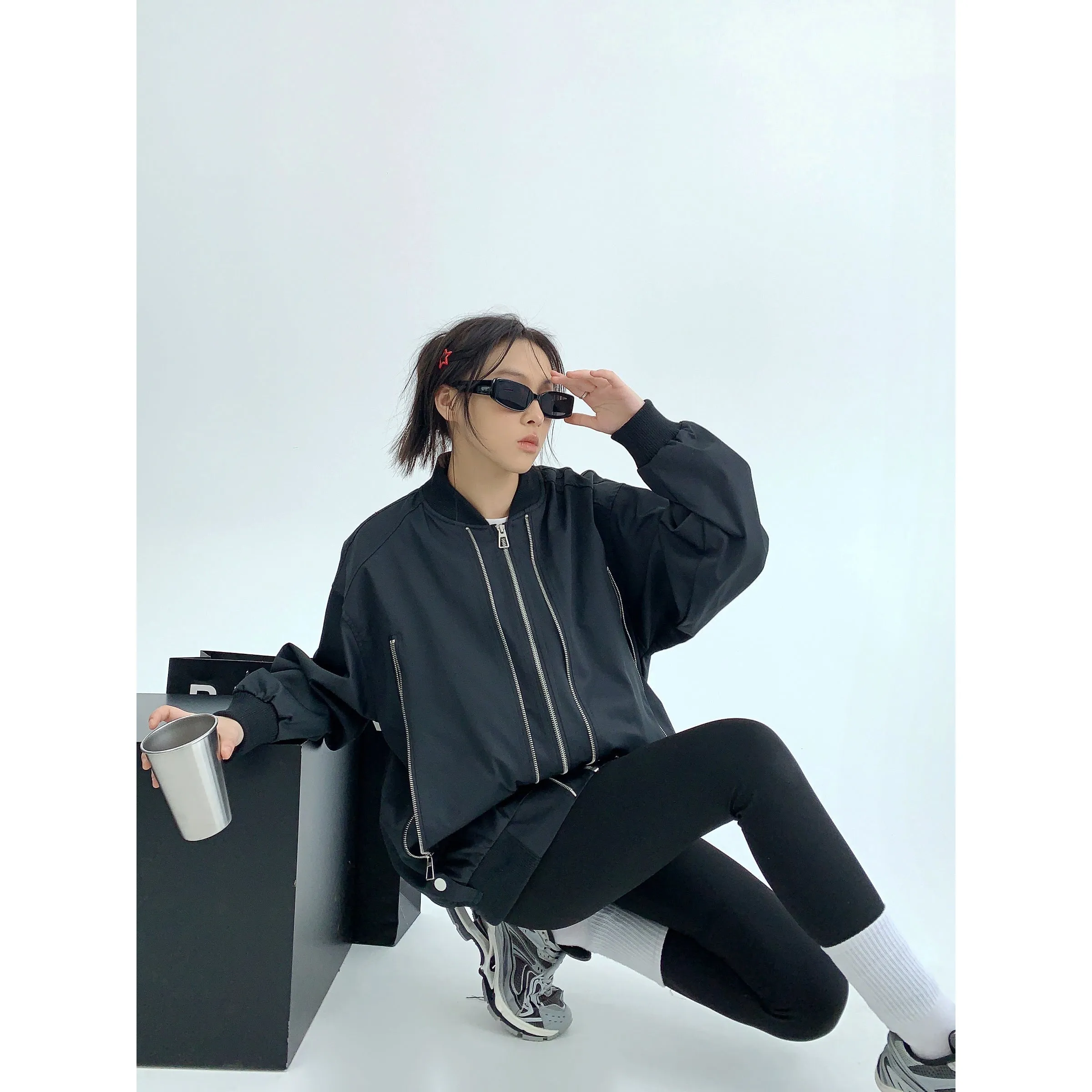 Oversized Zip-Up Bomber Jacket