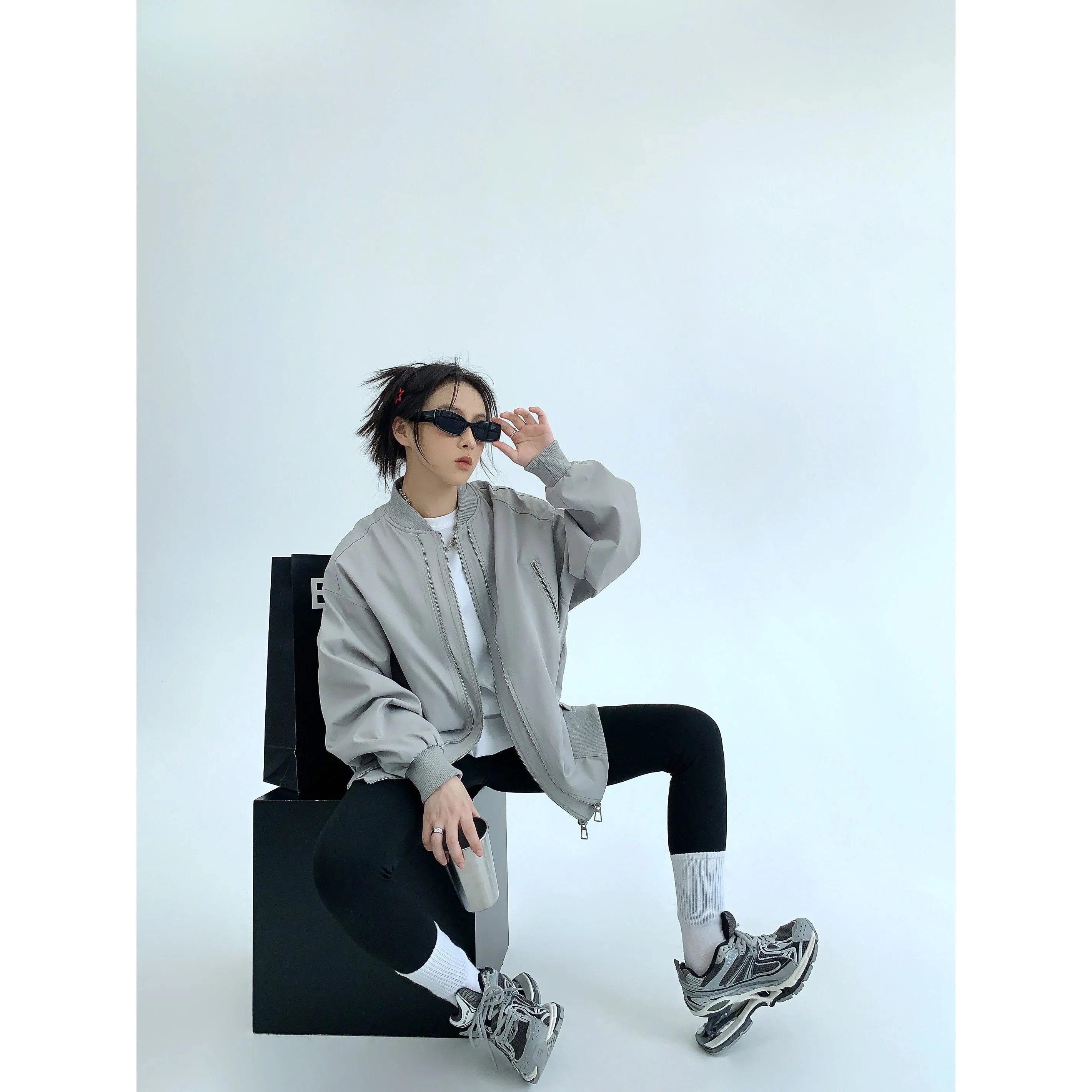 Oversized Zip-Up Bomber Jacket