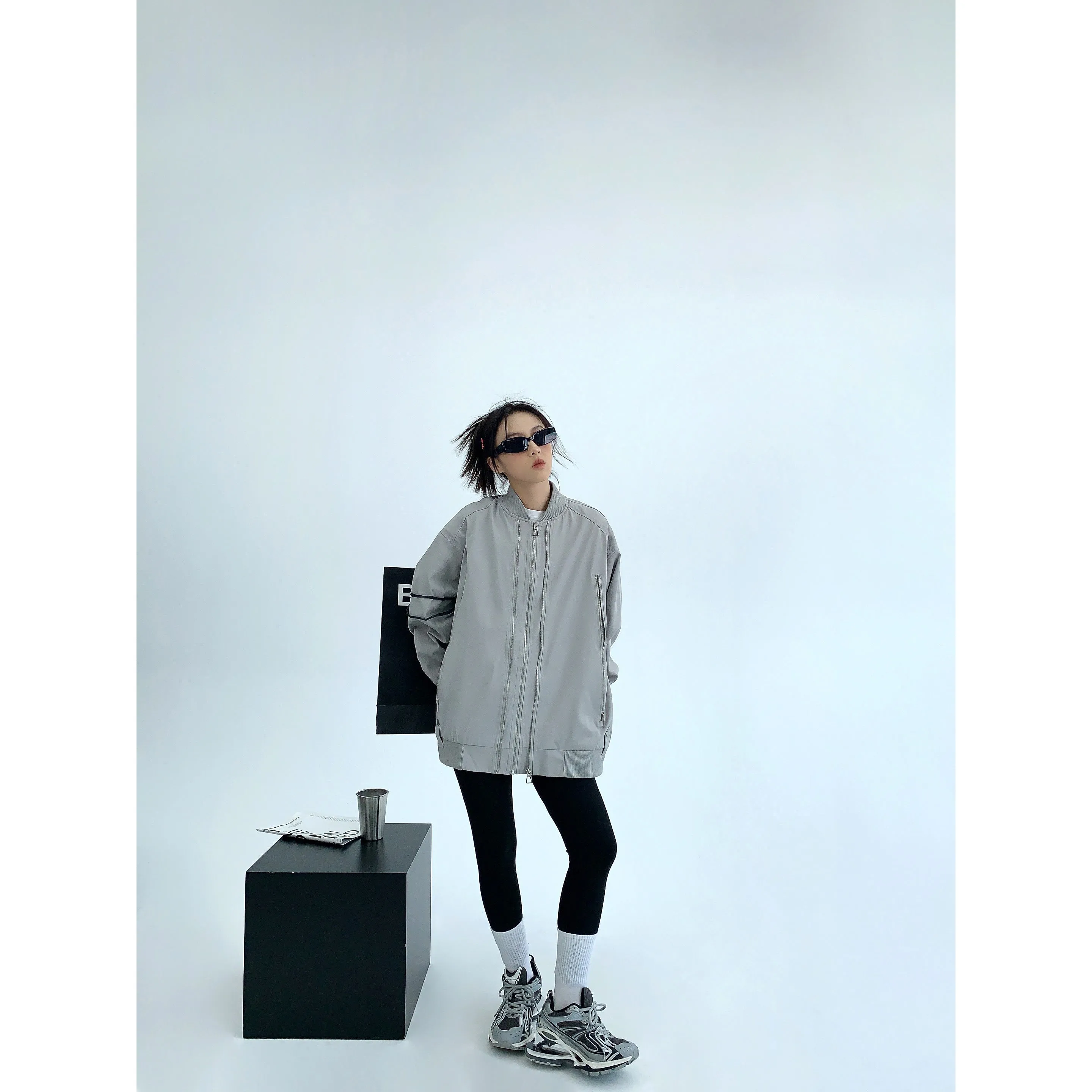 Oversized Zip-Up Bomber Jacket