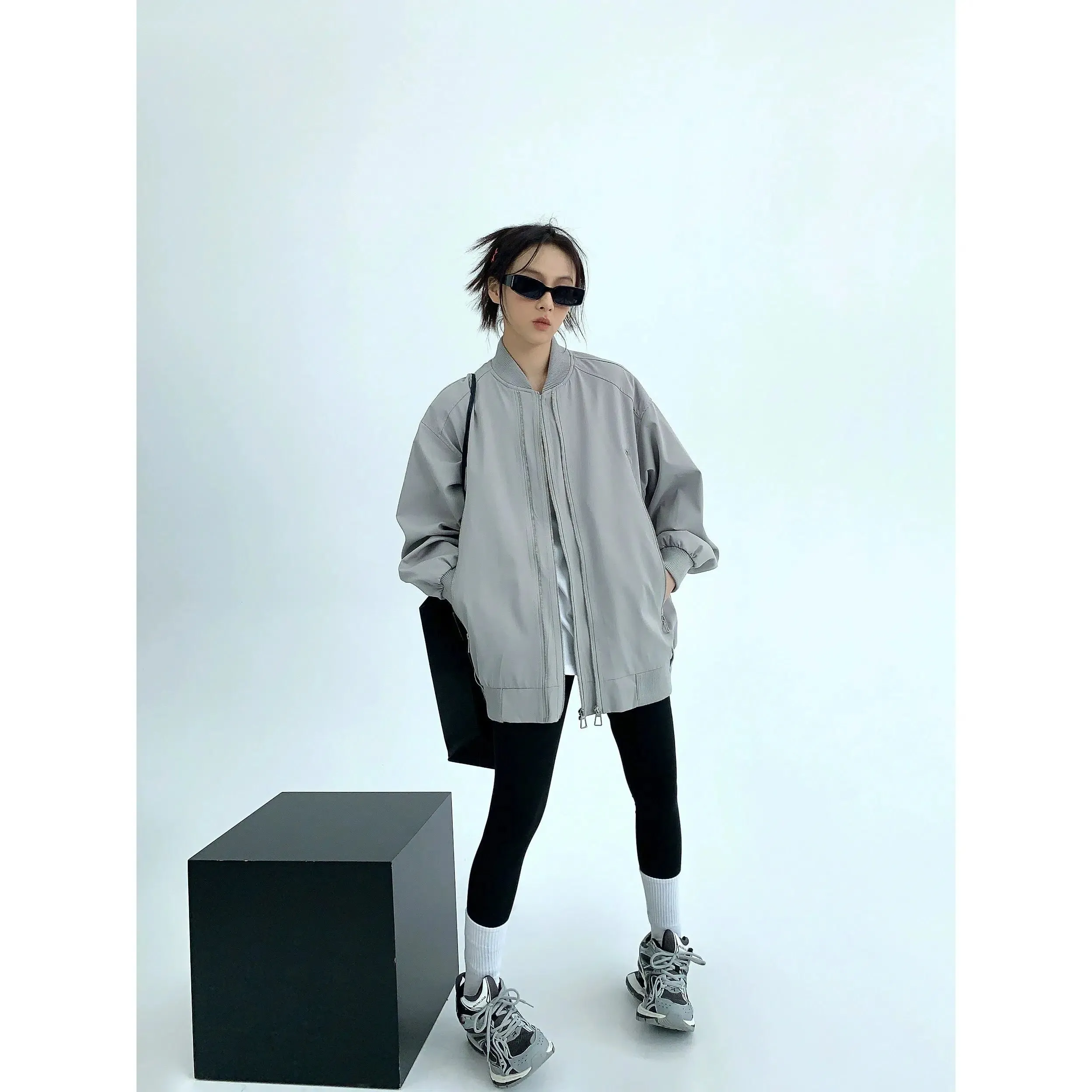 Oversized Zip-Up Bomber Jacket