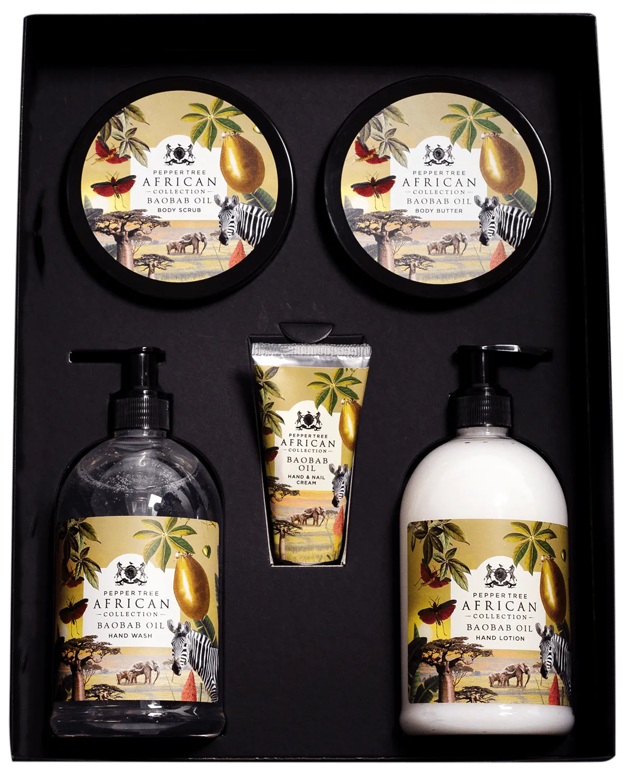 Pepper Tree Marula Executive Gift Box - Baobab or Marula 500ml x 2, 250ml x 2 & 50ml