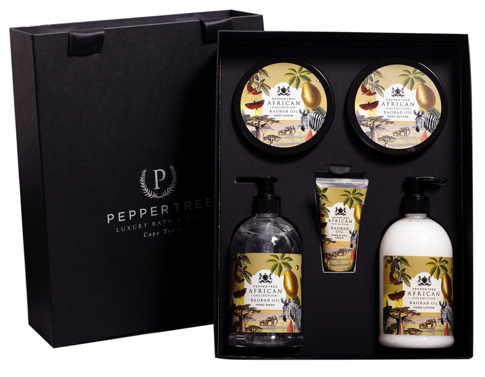 Pepper Tree Marula Executive Gift Box - Baobab or Marula 500ml x 2, 250ml x 2 & 50ml