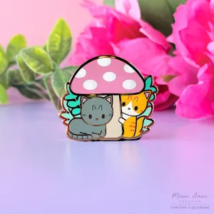 Pink Mushroom Cats Enamel Pin