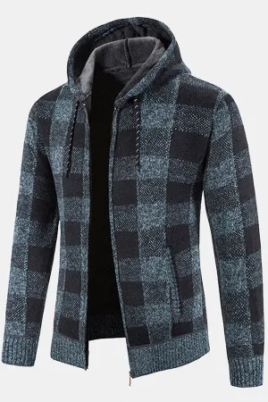 Plaid Zip Up Hooded Sweater