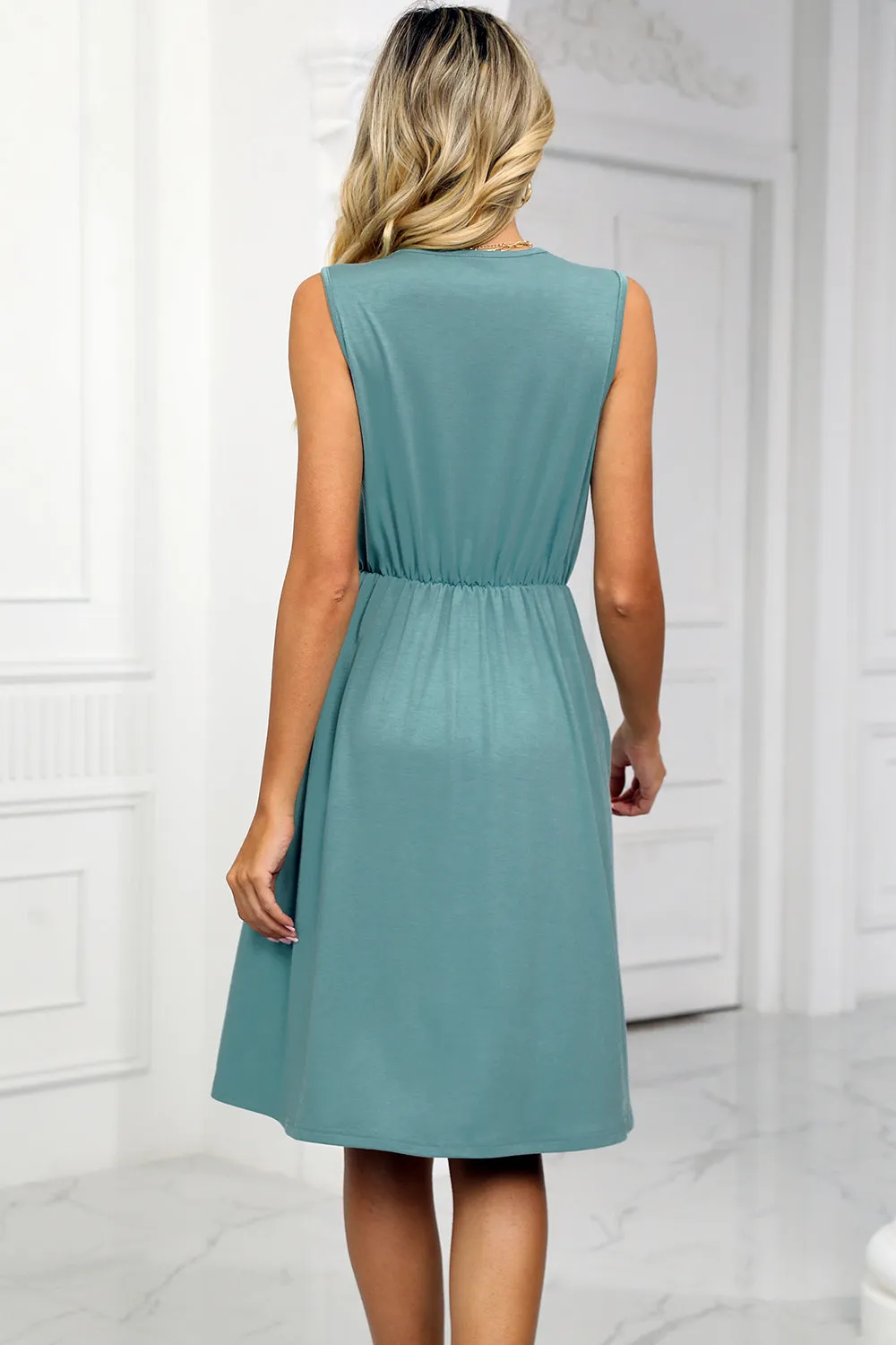 Pocketed V-Neck Wide Strap Dress