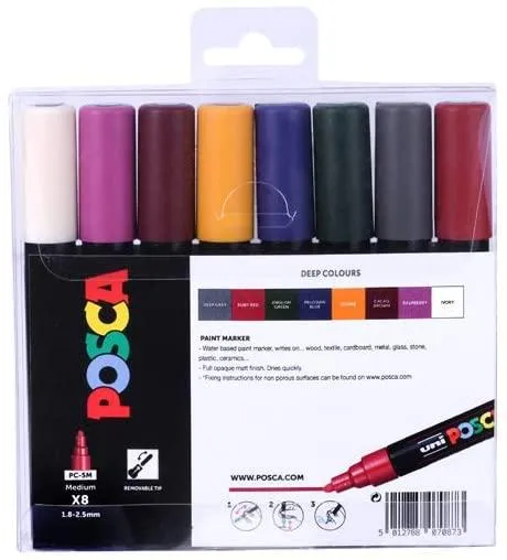 Posca PC - 5M Medium Bullet Tip - Wallet of 8 Heritage Deep Colours