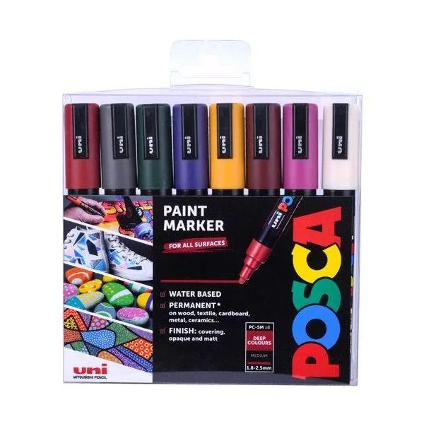 Posca PC - 5M Medium Bullet Tip - Wallet of 8 Heritage Deep Colours
